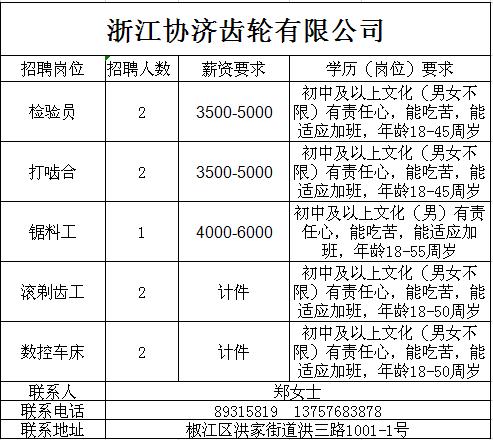 温岭招聘信息更新速递